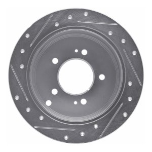 Hyundai Santa Fe Brake Rotor (1) - Rear Right - R1 Concepts - Drilled & Slotted - Silver - `01-`16